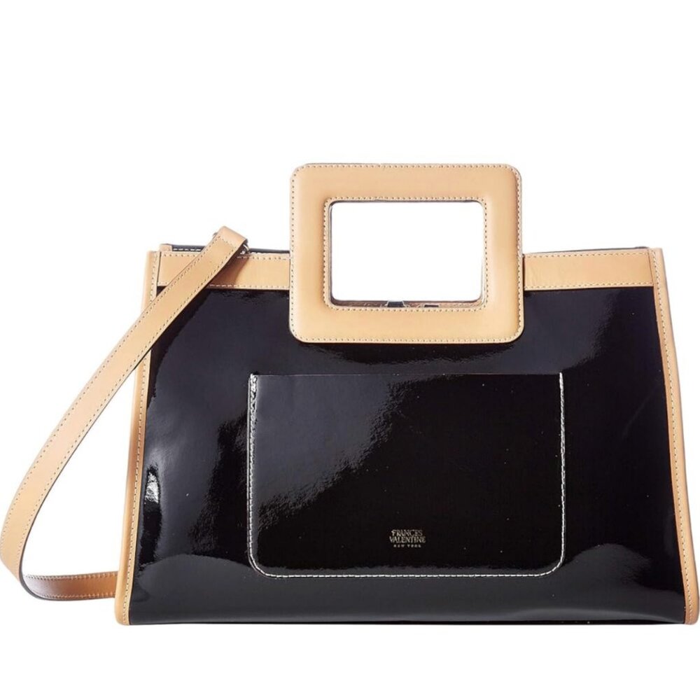 NWT Frances Valentine Shopper in Black Patent Leather & Tan Vachetta